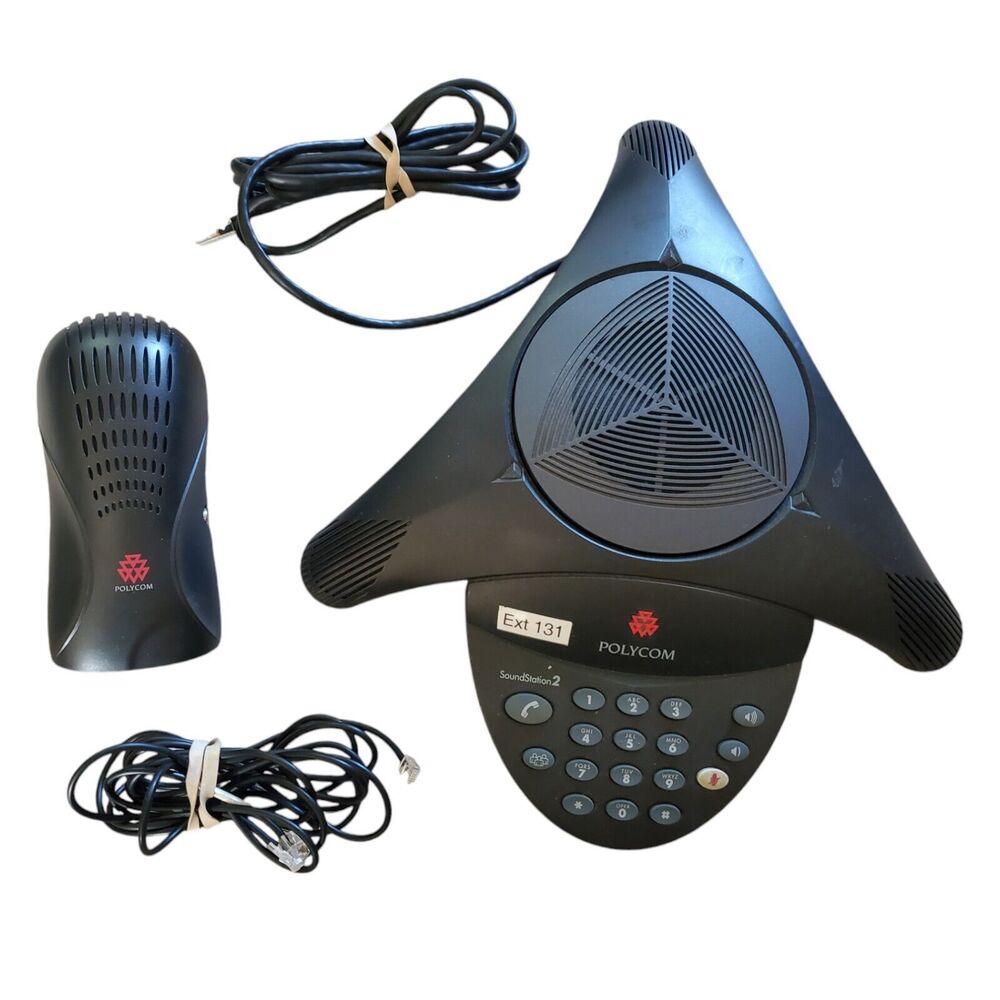 Polycom SoundStation 2 Conference Phone 2201-15100-601 w Wall Module + Cords